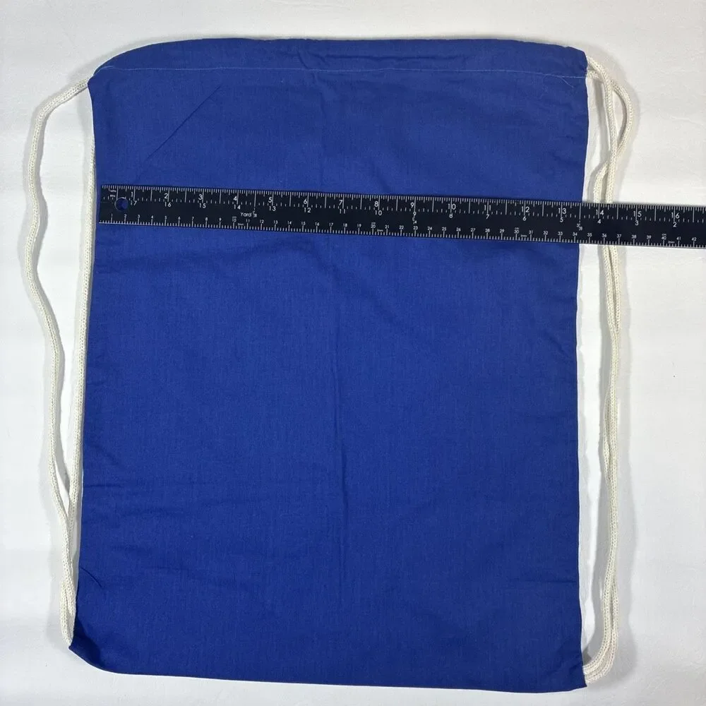 Blue Cotton Drawstring Backpack Cinch Sack Bag Cream Cord Q-Tees Casual Gym Bag